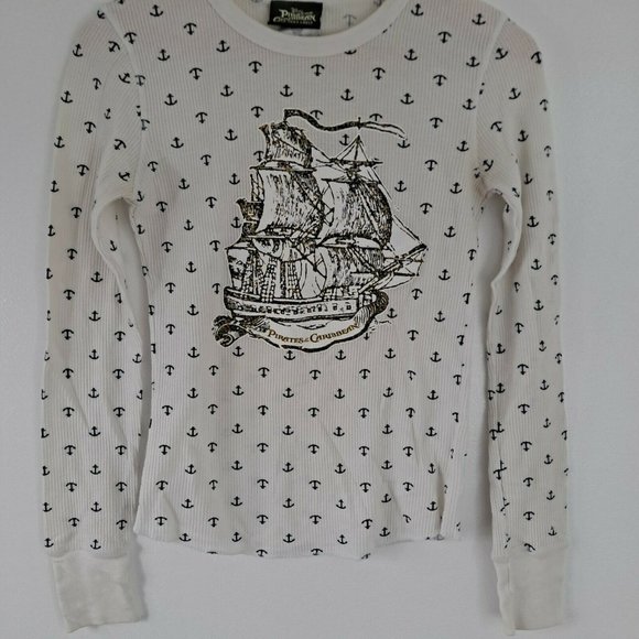 Disney's Pirates Of The Caribbean Long Sleeve Thermal Nautical T-shirt youth M - Picture 2 of 7
